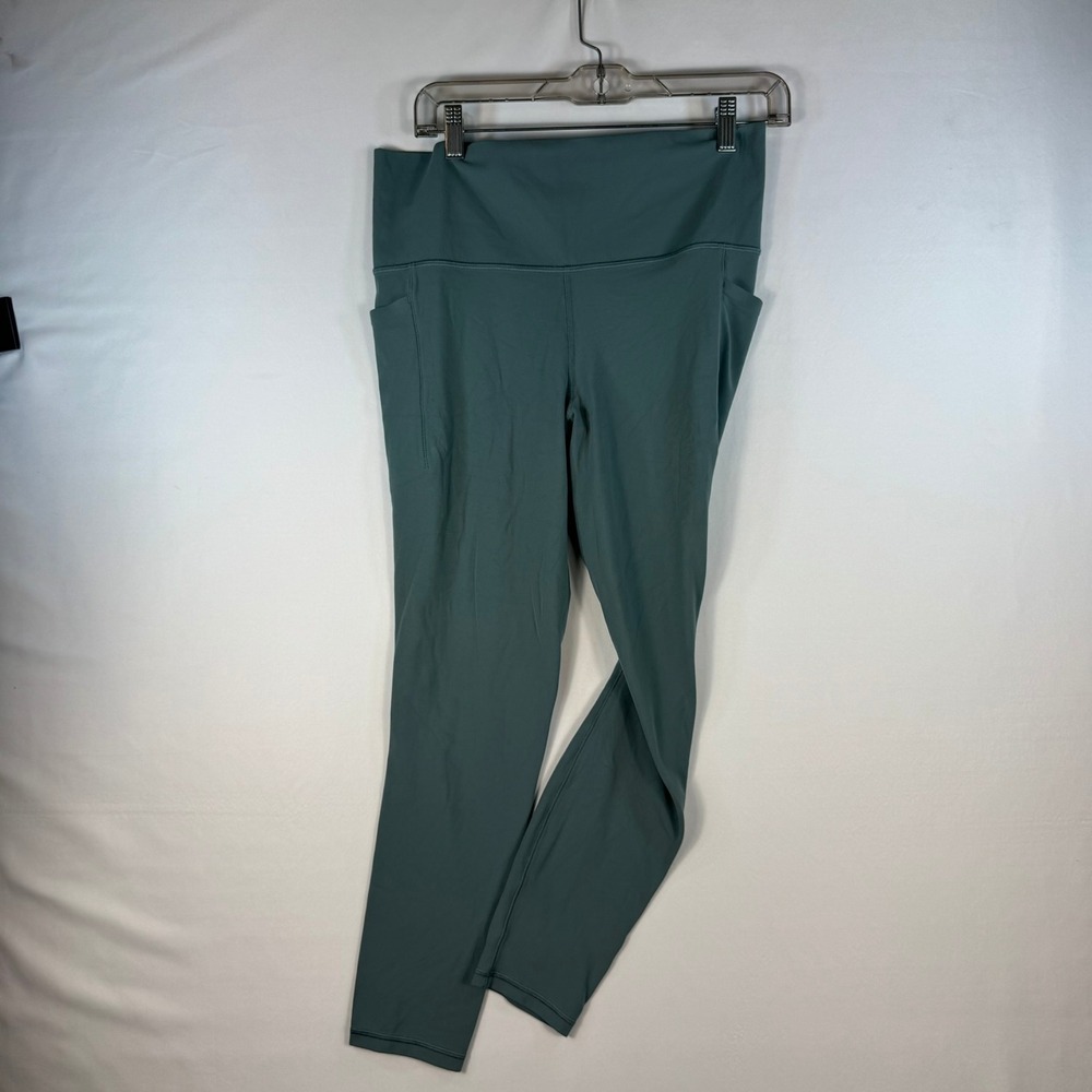 Athleta Salutation Stash Tight High Rise Leggings Teal Green Large L 25 Inseam